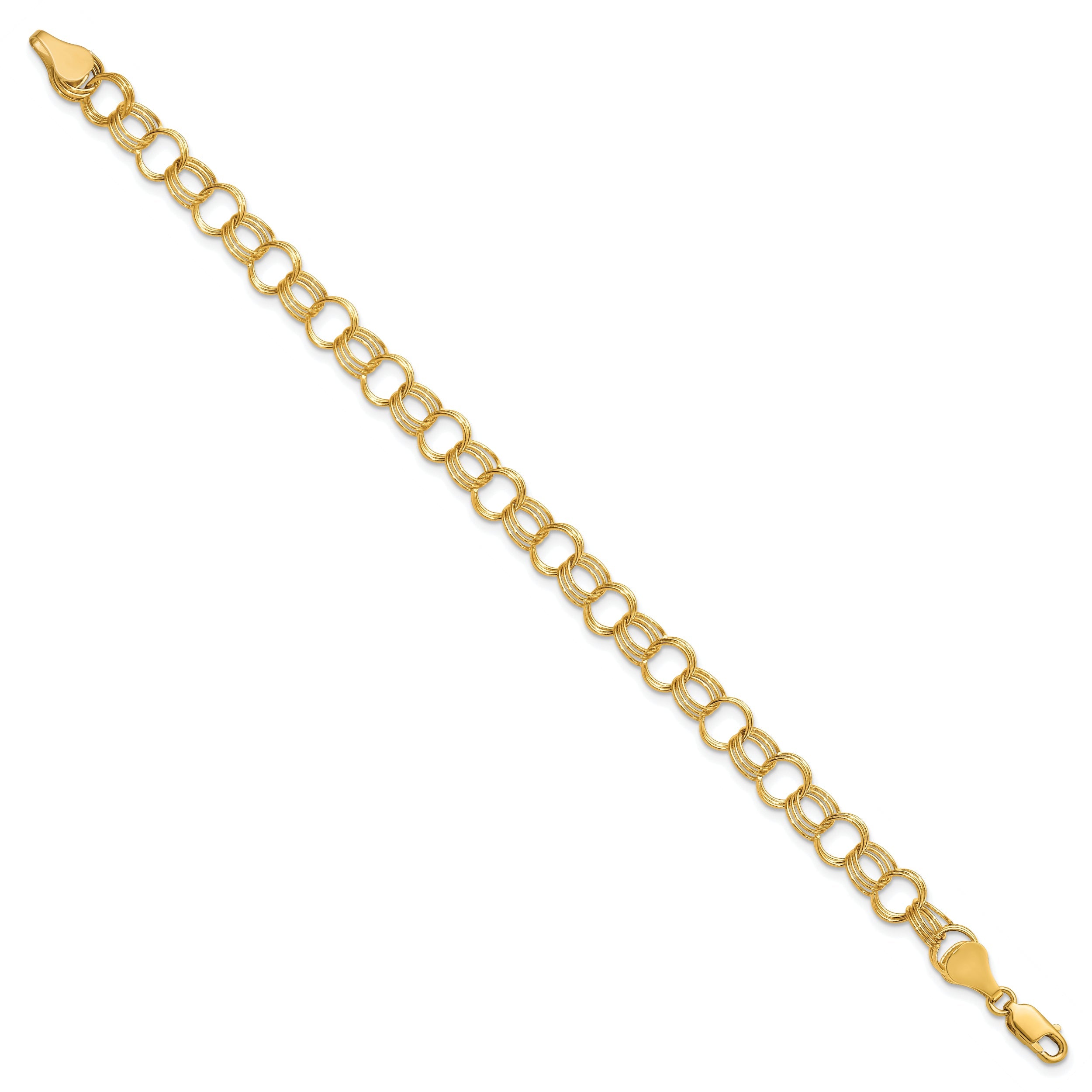 10K Yellow Gold Solid Triple Link Charm Bracelet