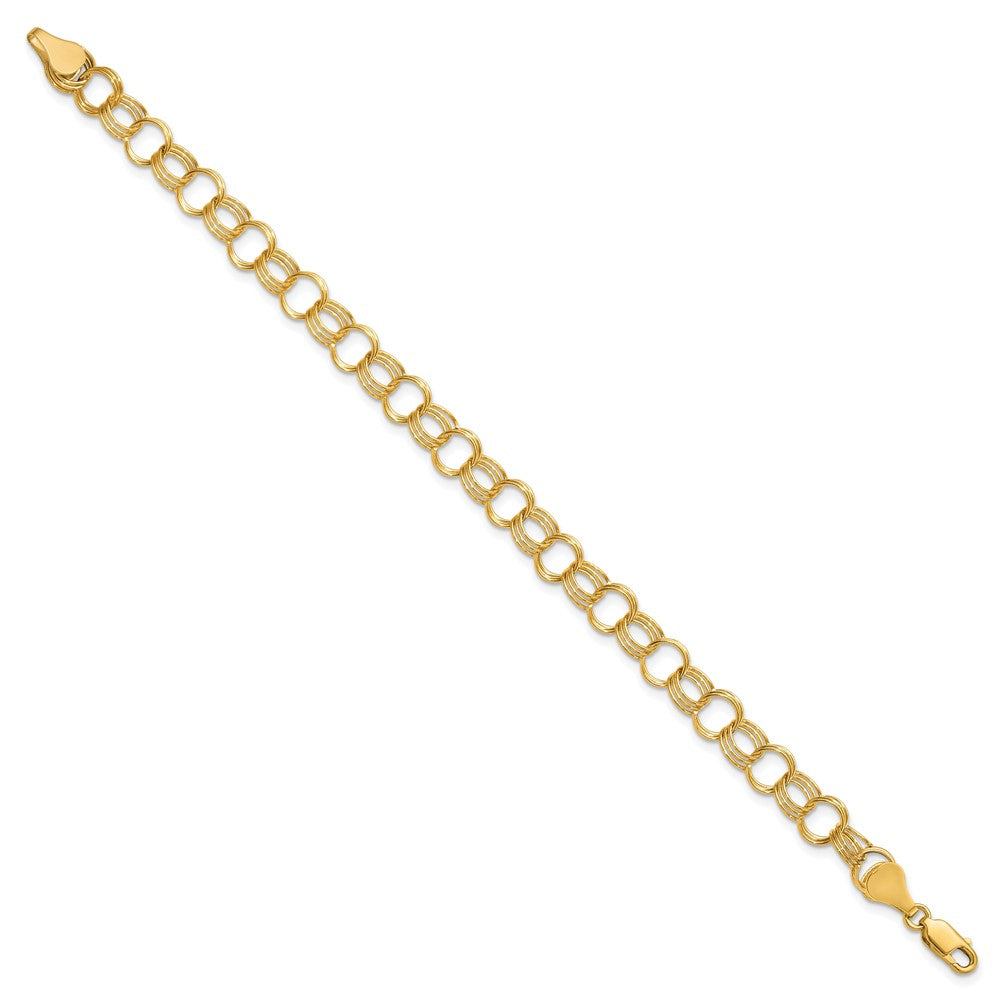 10K Yellow Gold Solid Triple Link Charm Bracelet