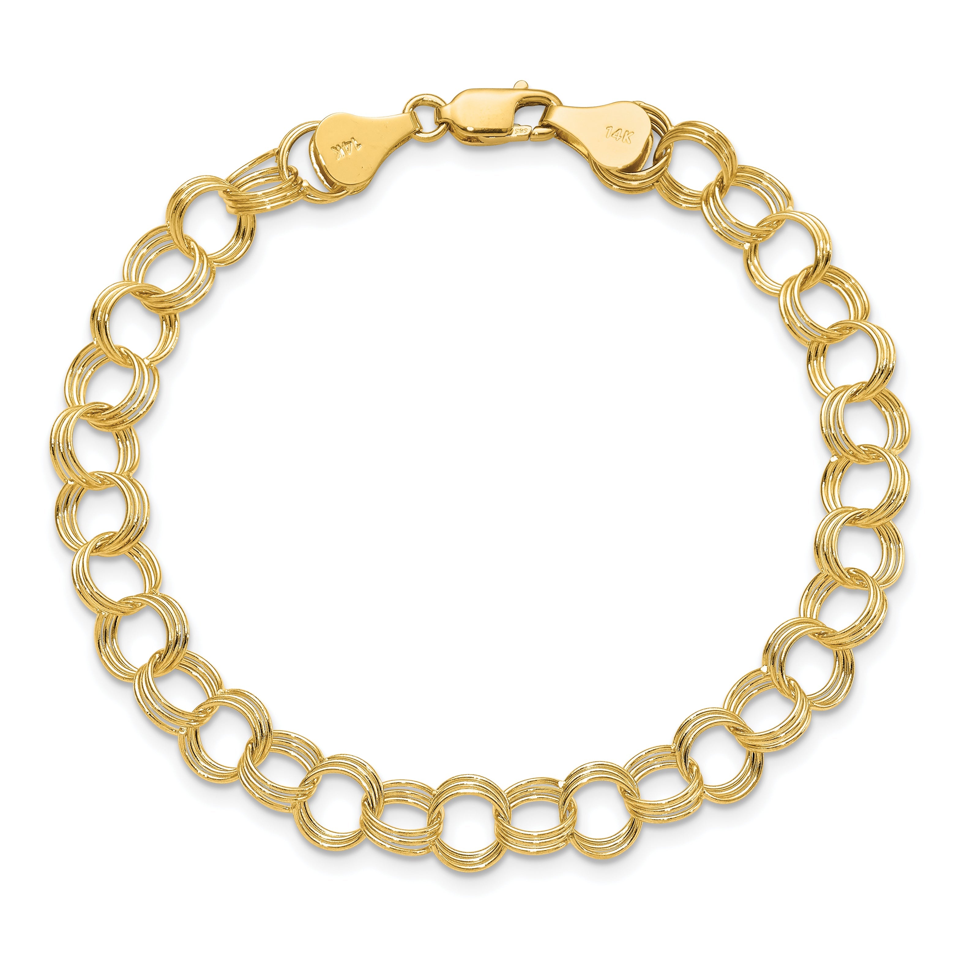 10K Yellow Gold Solid Triple Link Charm Bracelet