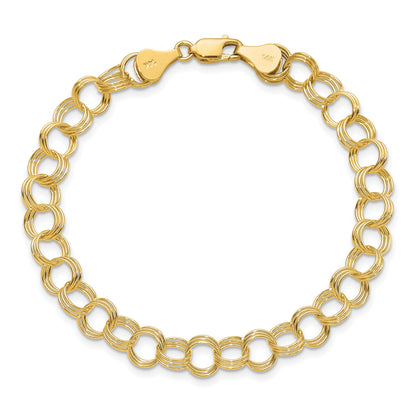 10K Yellow Gold Solid Triple Link Charm Bracelet