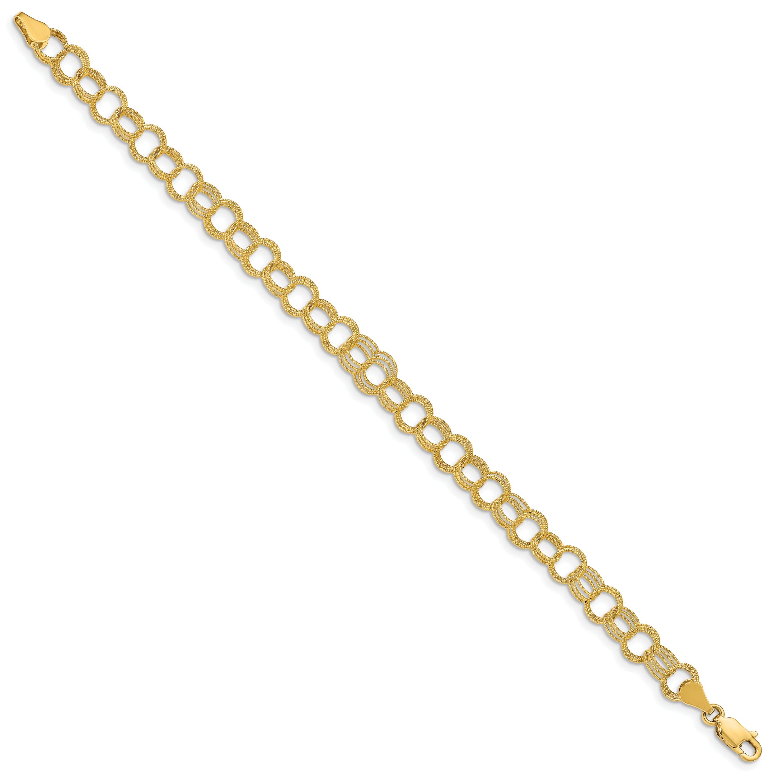 10K Yellow Gold Solid Triple Link Charm Bracelet