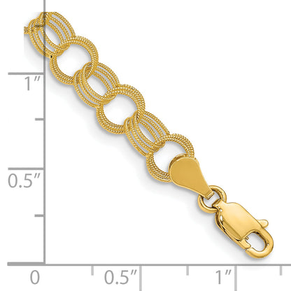 10K Yellow Gold Solid Triple Link Charm Bracelet