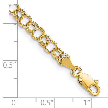 10K Yellow Gold Hollow Double Link Charm Bracelet