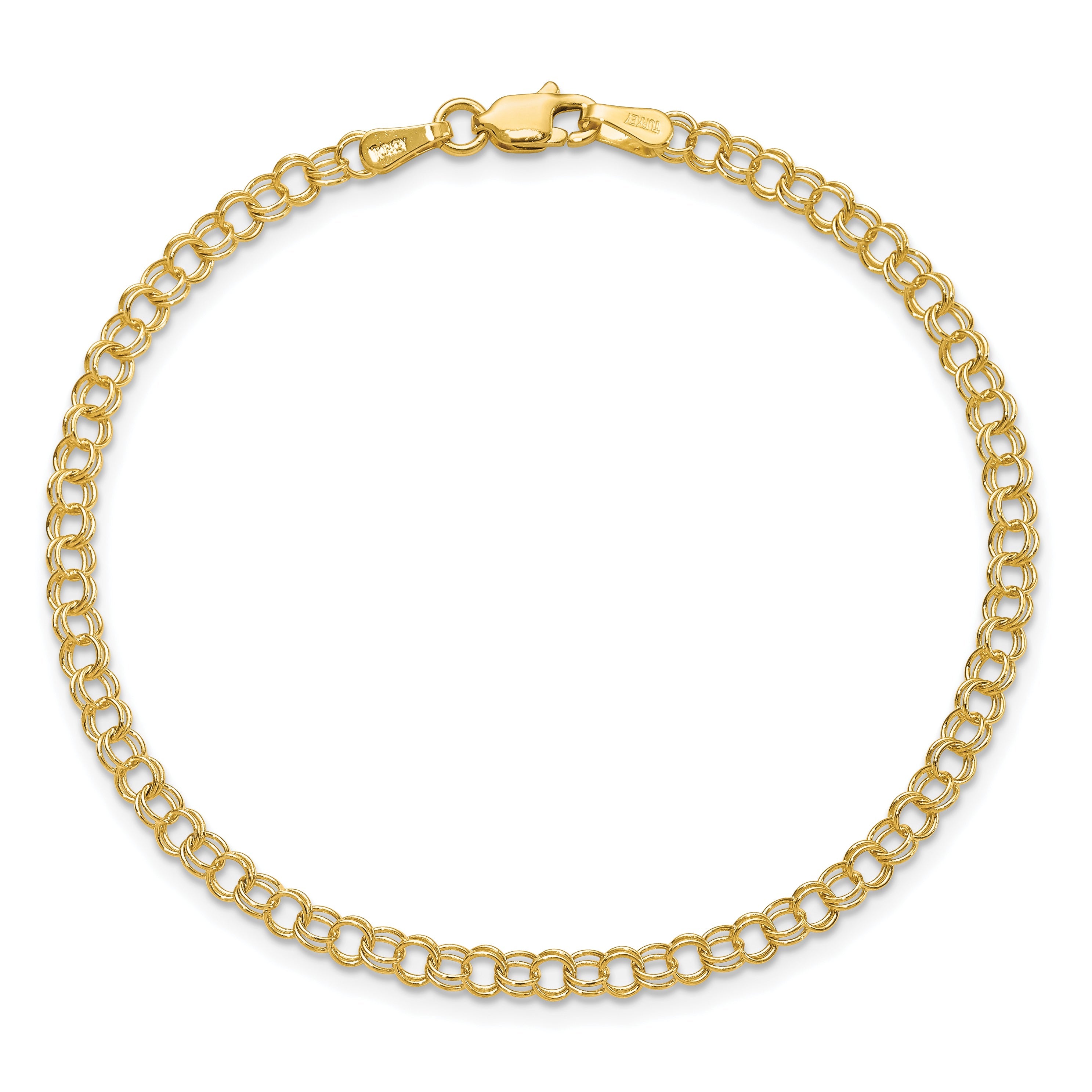 10K Yellow Gold 3.5mm Solid Double Link Charm Bracelet