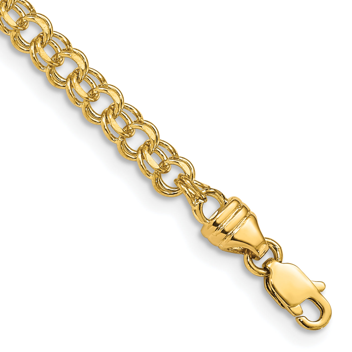 10K Yellow Gold 7In 3.75mm Solid Double Link Charm Bracelet