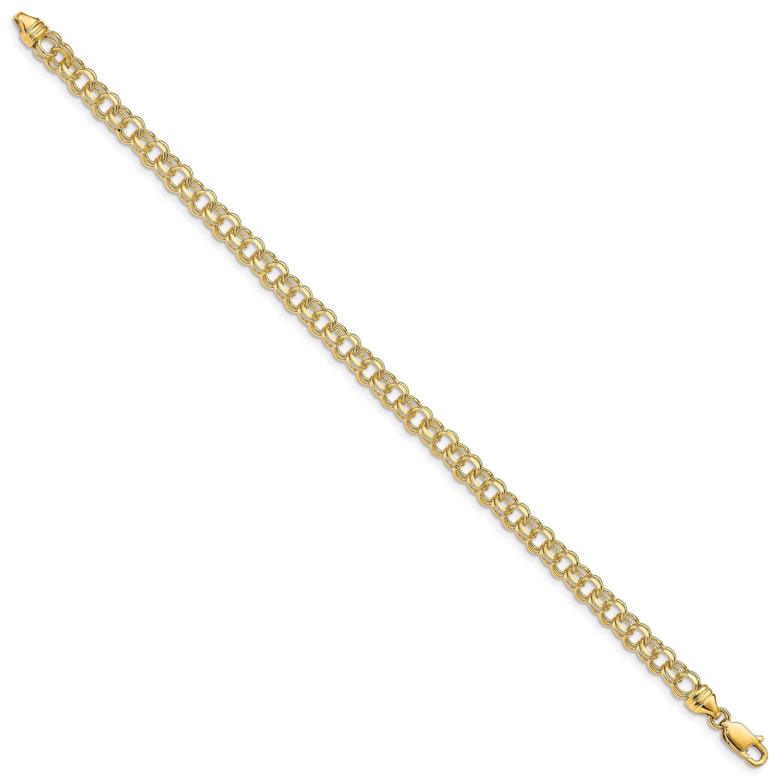 10K Yellow Gold 7In 4.75mm Solid Double Link Charm Bracelet