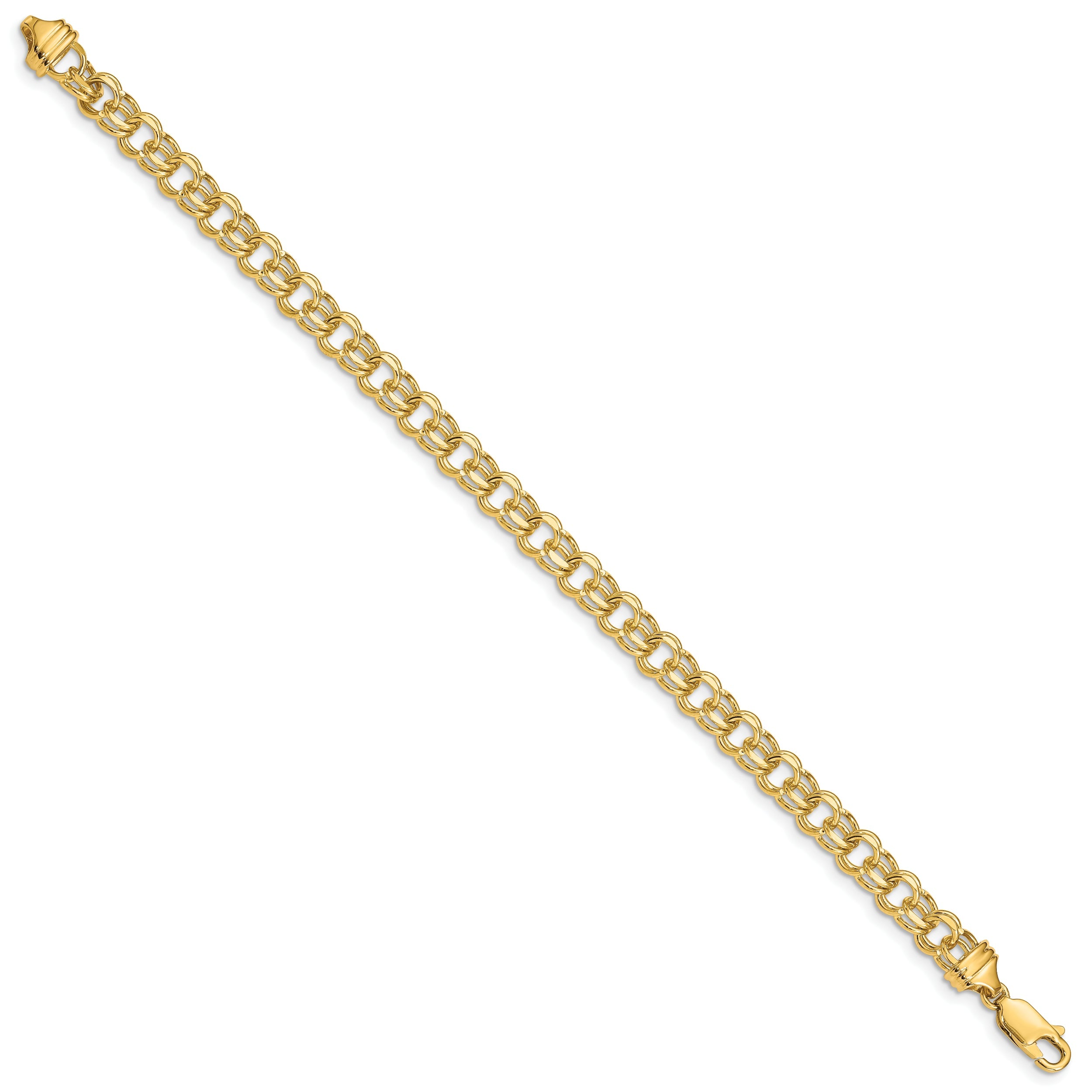 10K Yellow Gold 7In 5.5mm Solid Double Link Charm Bracelet