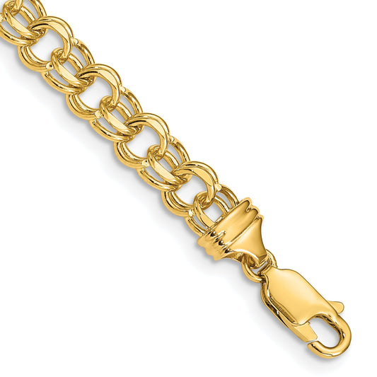 10K Yellow Gold 7In 5.5mm Solid Double Link Charm Bracelet