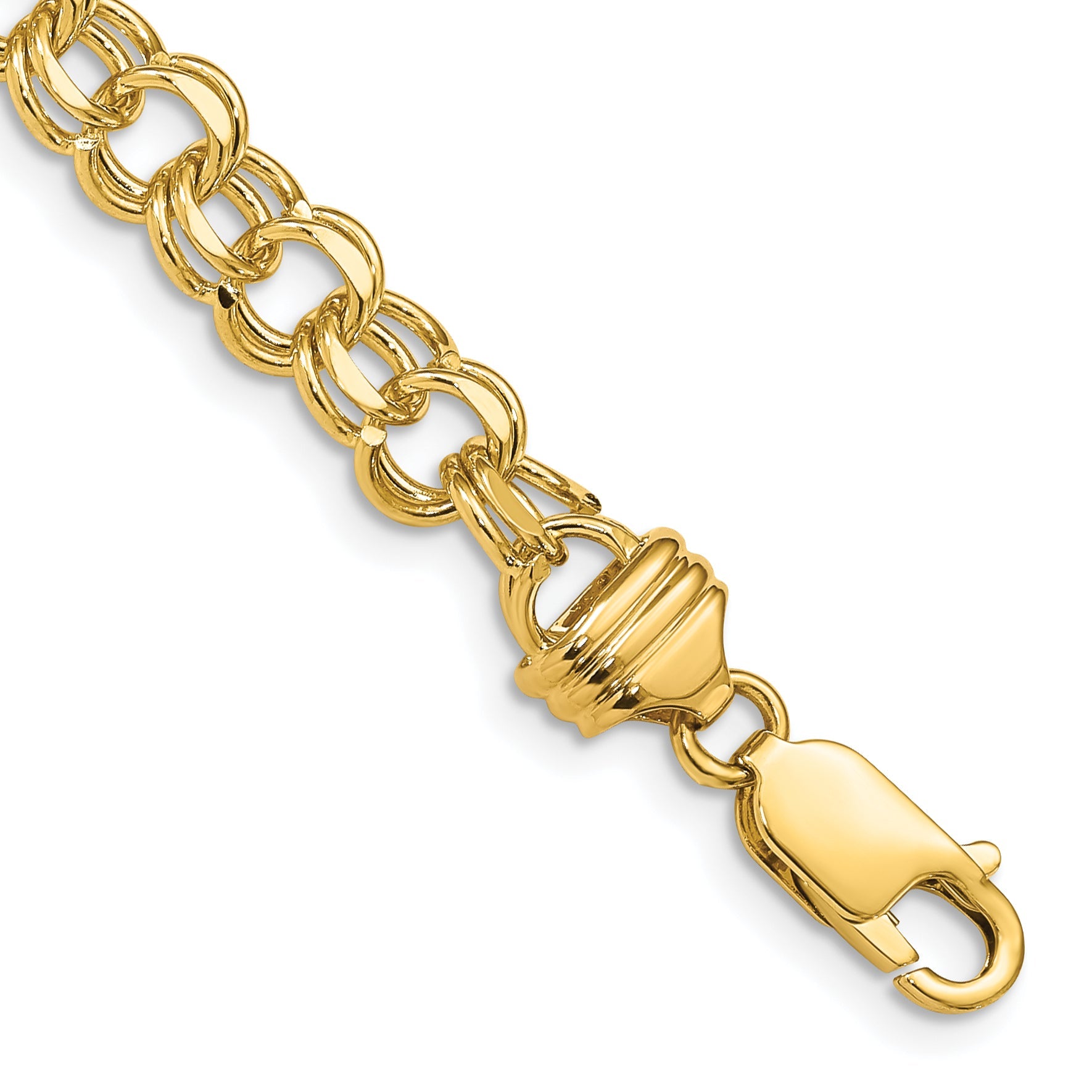 10K Yellow Gold 8In 6.5mm Solid Double Link Charm Bracelet