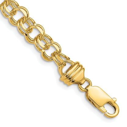 10K Yellow Gold 8In 6.5mm Solid Double Link Charm Bracelet