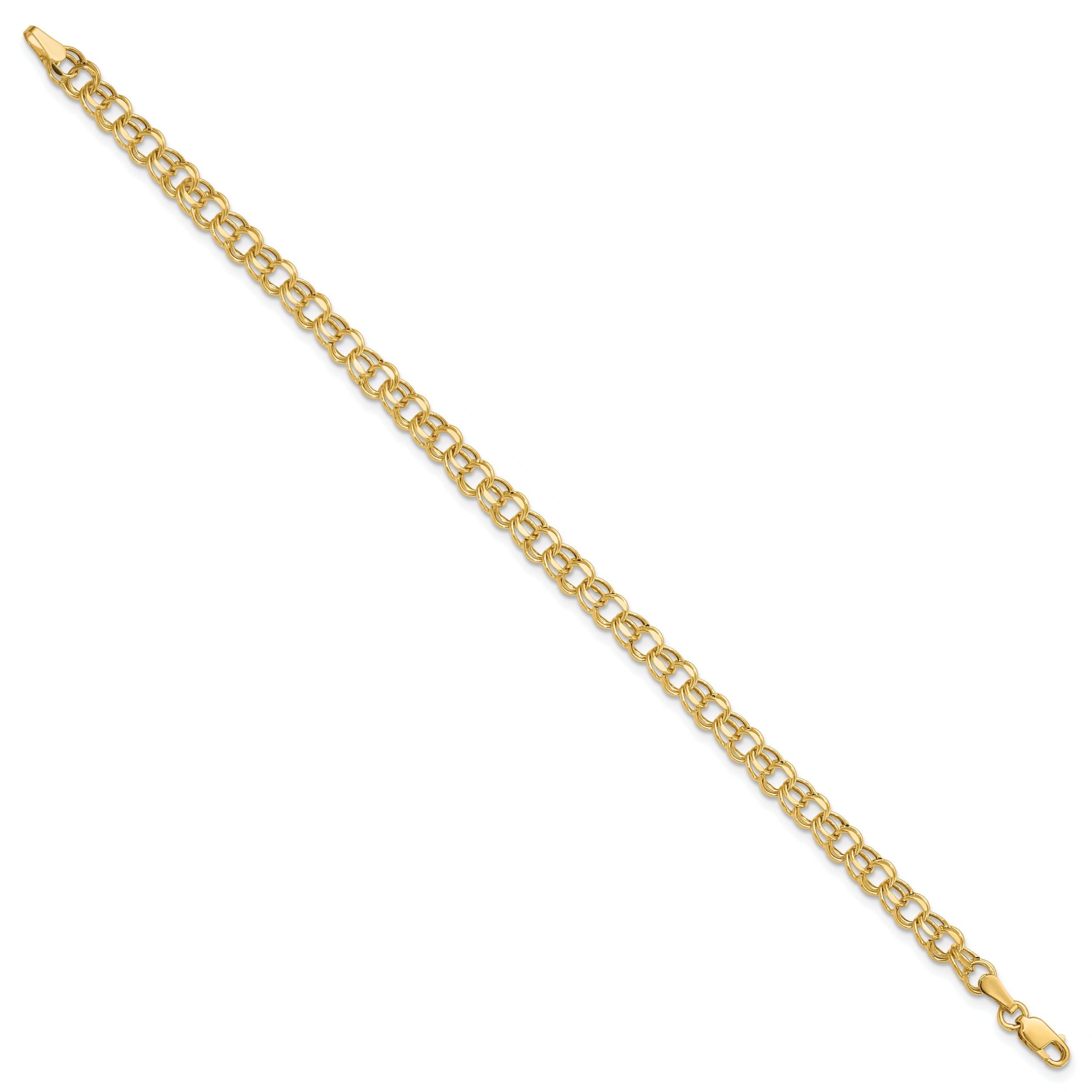 10K Yellow Gold 6In 4.5mm Hollow Diamond-Cut Double Link Charm Bracelet