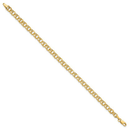 10K Yellow Gold 6In 4.5mm Hollow Diamond-Cut Double Link Charm Bracelet
