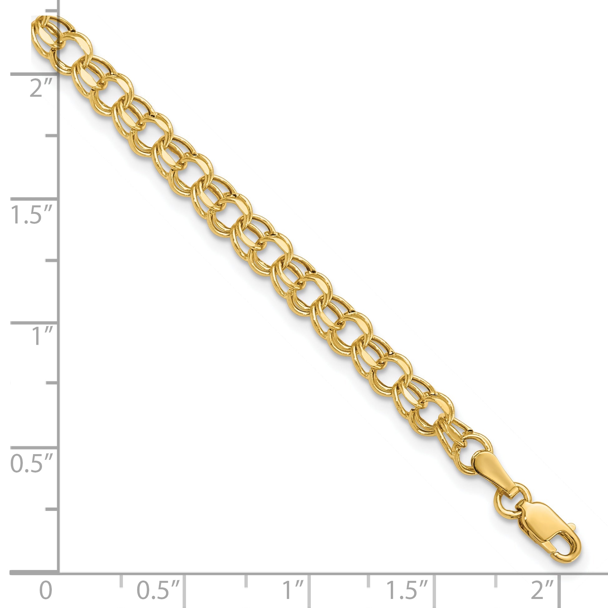 10K Yellow Gold 6In 4.5mm Hollow Diamond-Cut Double Link Charm Bracelet