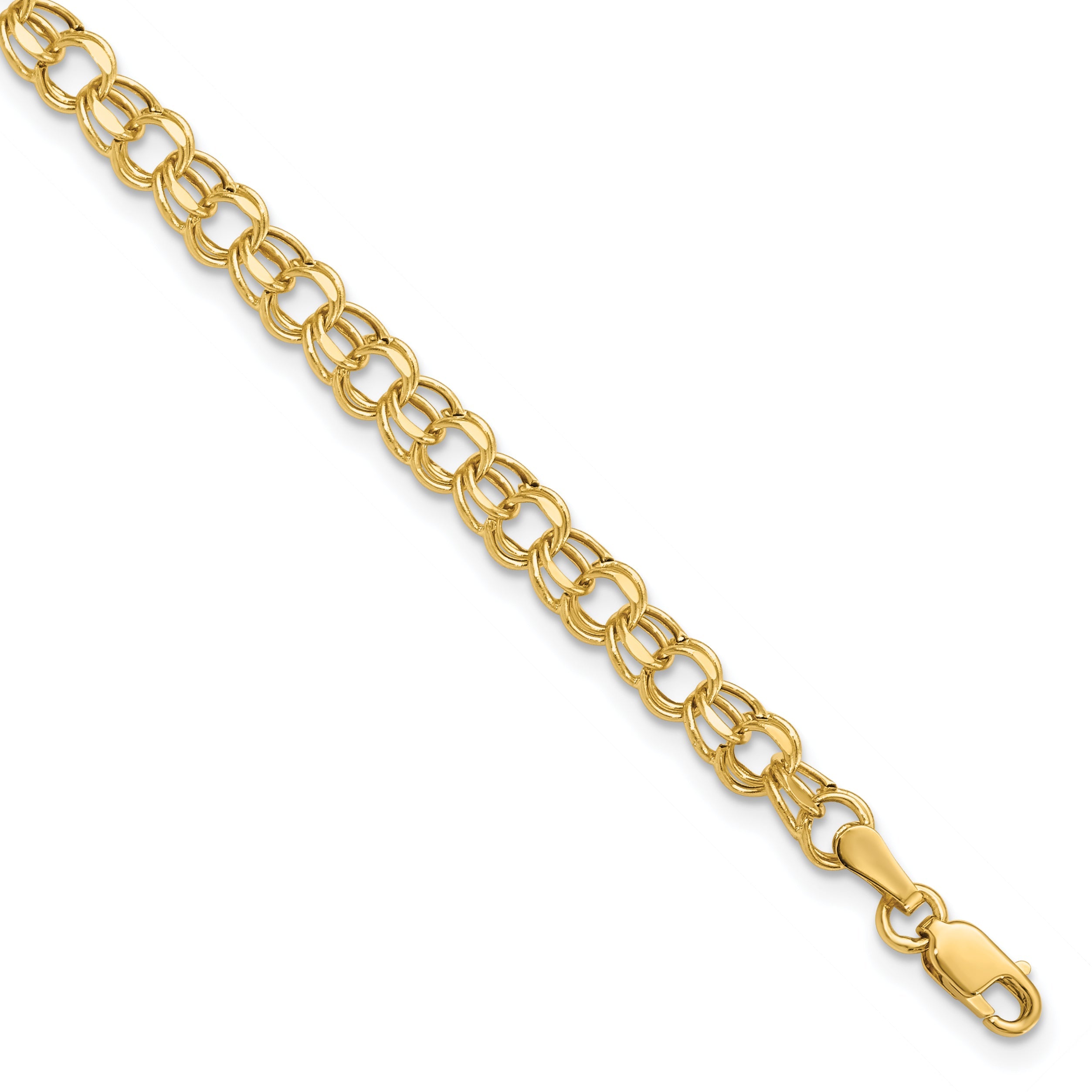 10K Yellow Gold 6In 4.5mm Hollow Diamond-Cut Double Link Charm Bracelet