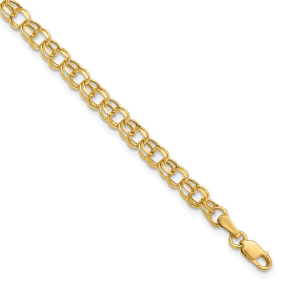 10K Yellow Gold 6In 4.5mm Hollow Diamond-Cut Double Link Charm Bracelet