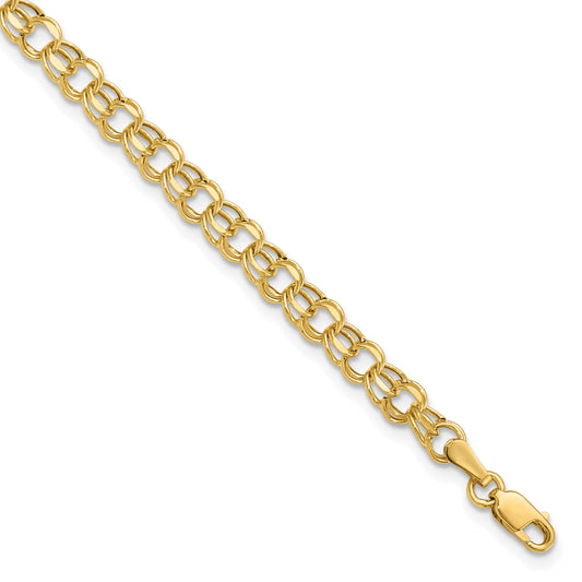 10K Yellow Gold 6In 4.5mm Hollow Diamond-Cut Double Link Charm Bracelet