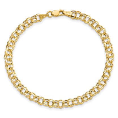 10K Yellow Gold 7In 4.5mm Hollow Diamond-Cut Double Link Charm Bracelet
