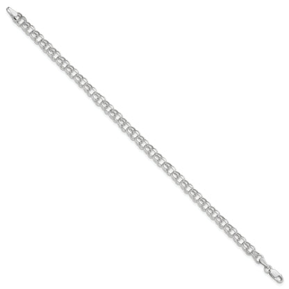 10K White Gold 6In 4.5mm Hollow Dia-Cut Dbl Link Charm Bracelet