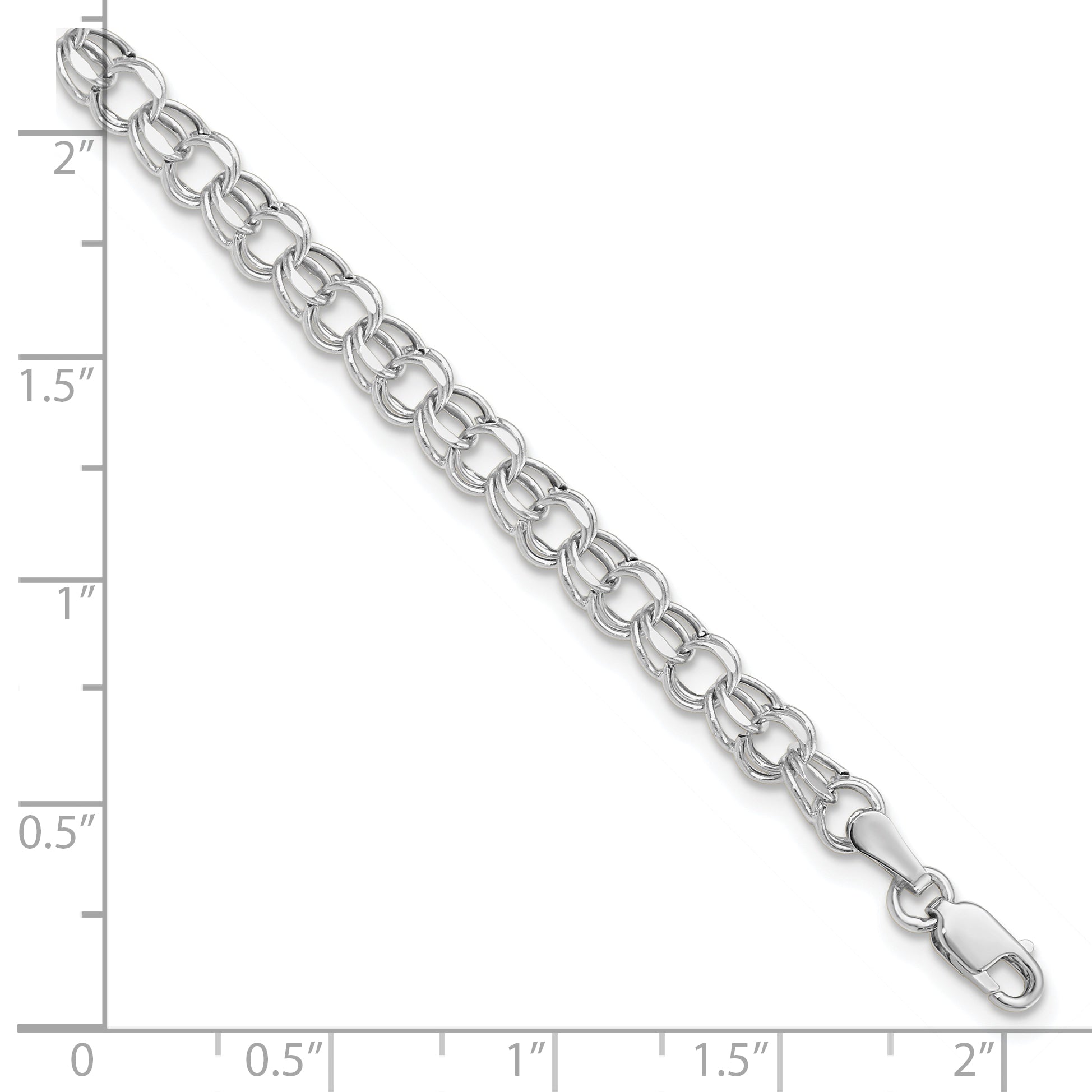 10K White Gold 6In 4.5mm Hollow Dia-Cut Dbl Link Charm Bracelet