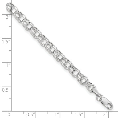 10K White Gold 6In 4.5mm Hollow Dia-Cut Dbl Link Charm Bracelet