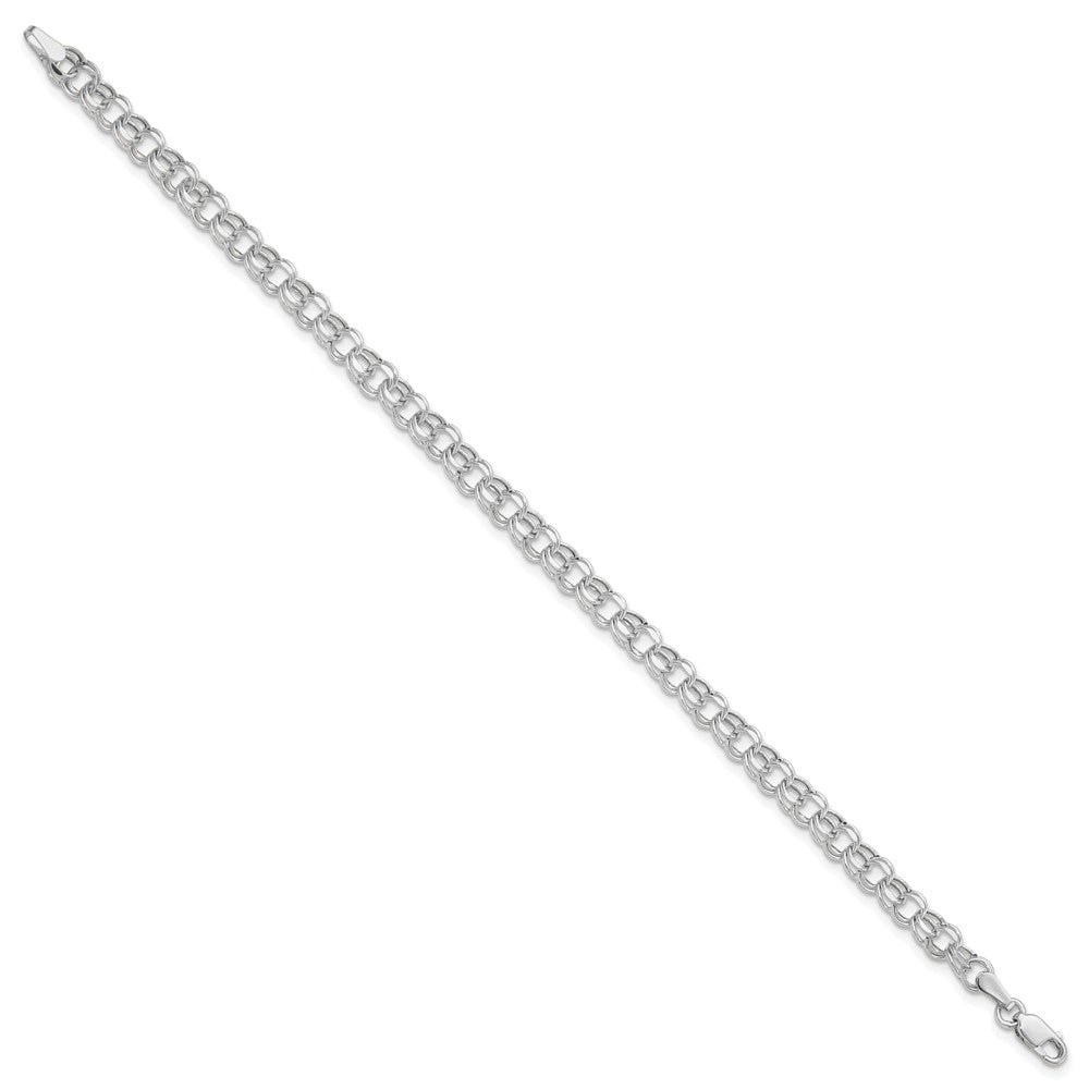 10K White Gold 7In 4.5mm Hollow Dia-Cut Dbl Link Charm Bracelet