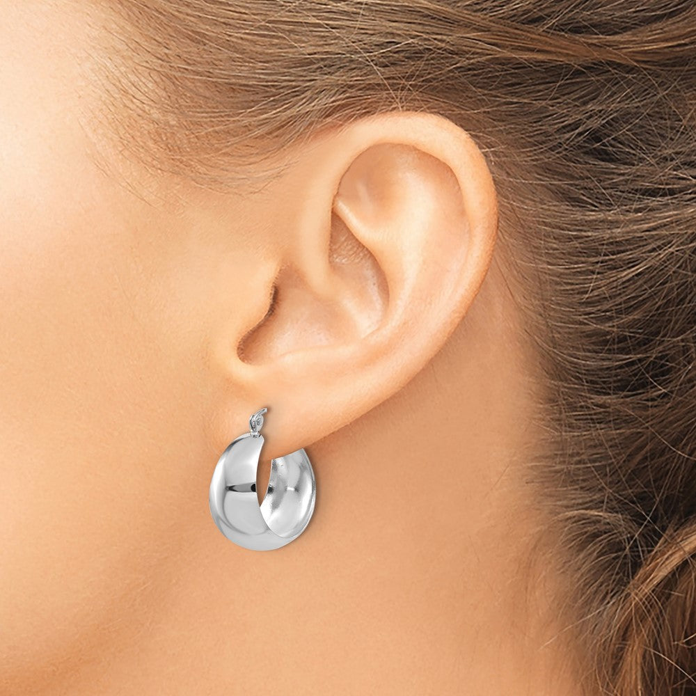 10K White Gold Polished 10.5mm Tapered Hoop Earrings