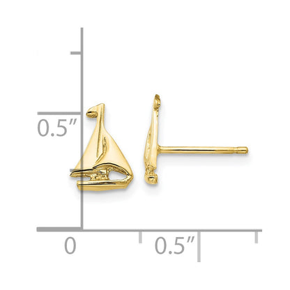 10K Yellow Gold Sail Boat Earrings