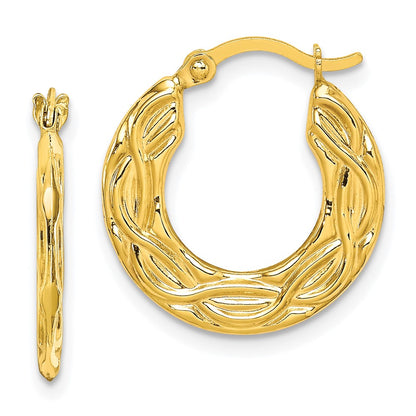 10K Yellow Gold Patterned Hollow Hoop Earrings
