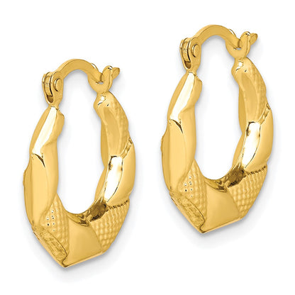 10K Yellow Gold Scalloped Textured Hollow Hoop Earrings