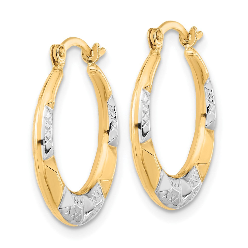10K Yellow W/Rhodium And Rhodium Hollow Hoop Earrings