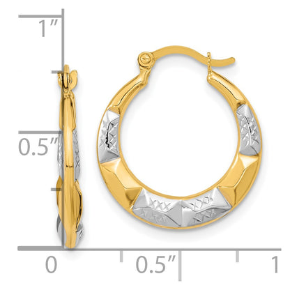 10K Yellow W/Rhodium And Rhodium Hollow Hoop Earrings