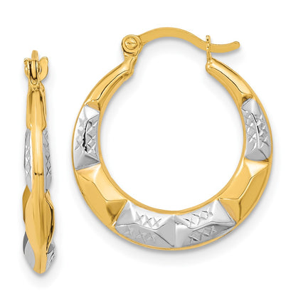 10K Yellow W/Rhodium And Rhodium Hollow Hoop Earrings