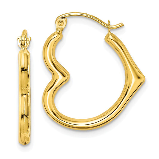 10K Yellow Gold Hollow Heart Shape Hoop Earrings