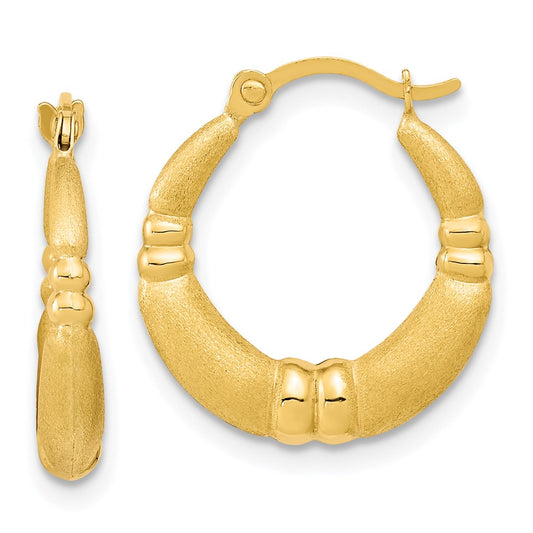 10K Yellow Gold Polished And Satin Hoop Earrings
