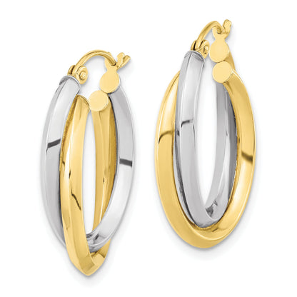 10K Two-Tone Polished Double Oval Hoop Earrings
