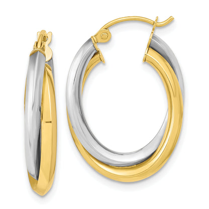 10K Two-Tone Polished Double Oval Hoop Earrings