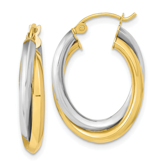 10K Two-Tone Polished Double Oval Hoop Earrings