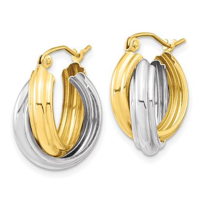 10K Two-Tone Polished Double Hoop Earrings
