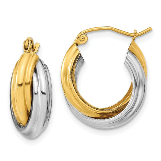 10K Two-Tone Polished Double Hoop Earrings