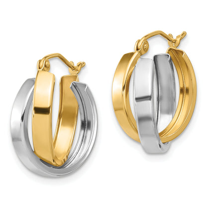 10K Two-Tone Polished Double Hoop Earrings