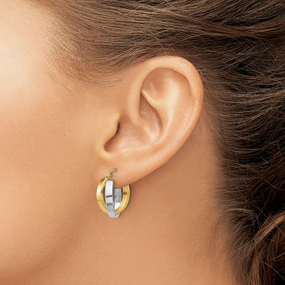 10K Two-Tone Polished Double Hoop Earrings