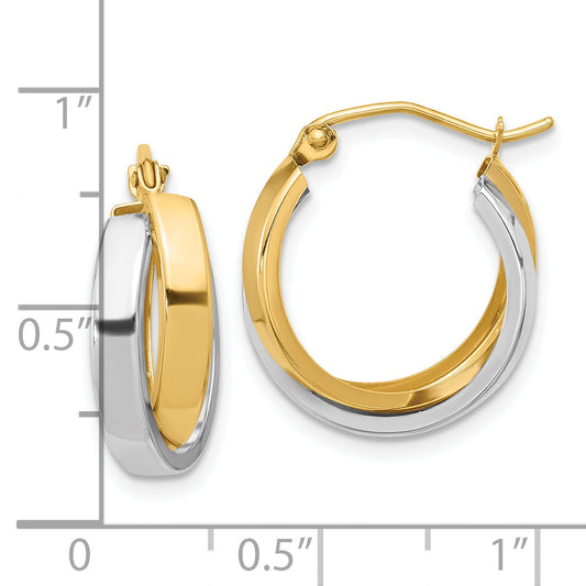 10K Two-Tone Polished Double Hoop Earrings