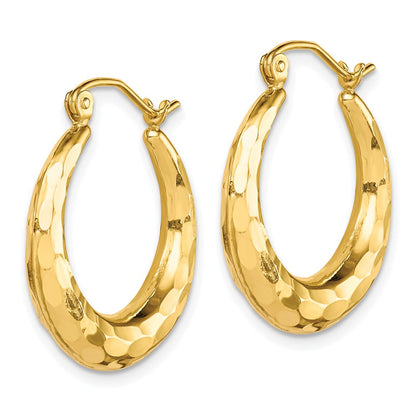 10K Yellow Gold Polished & Diamond Cut Hoop Earrings