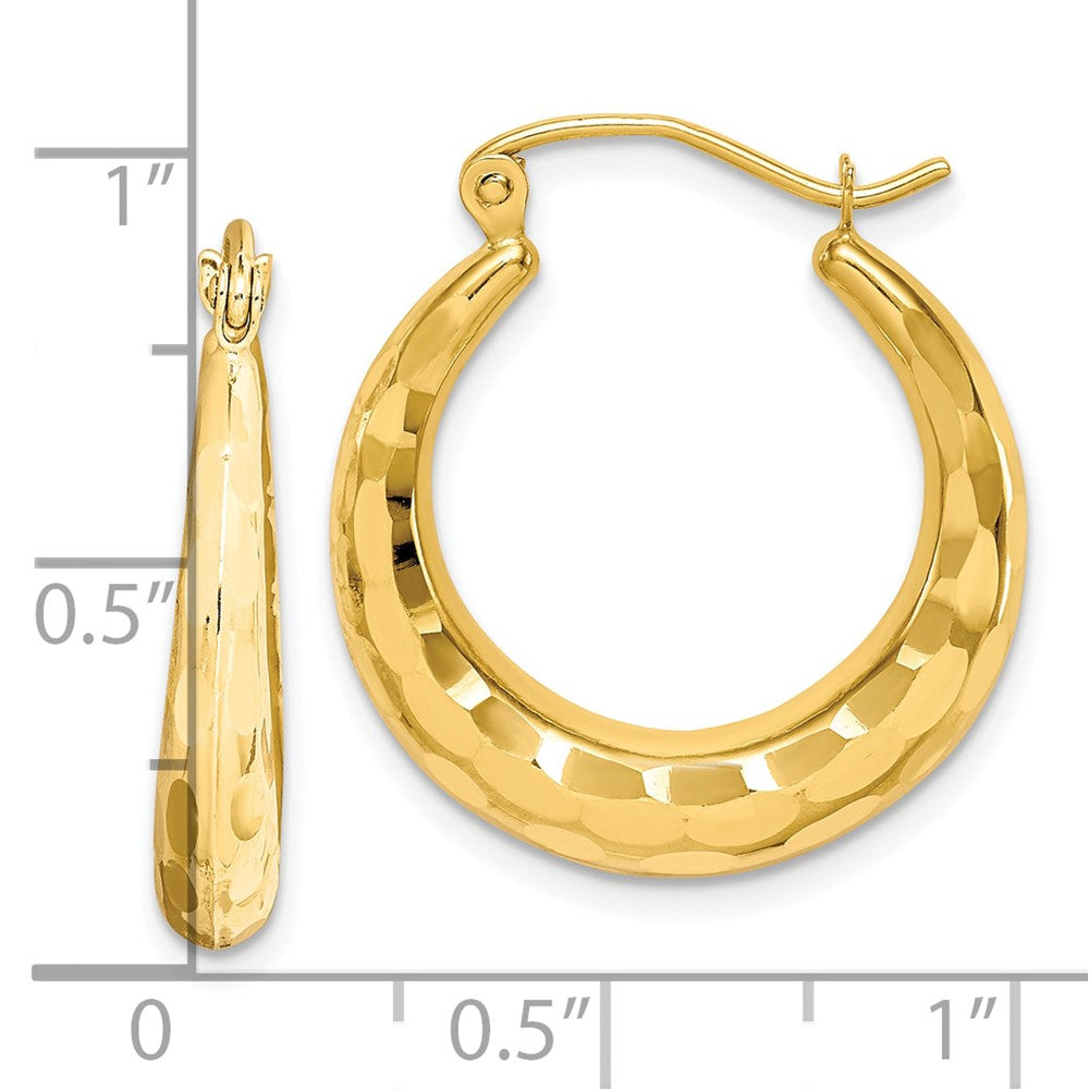 10K Yellow Gold Polished & Diamond Cut Hoop Earrings