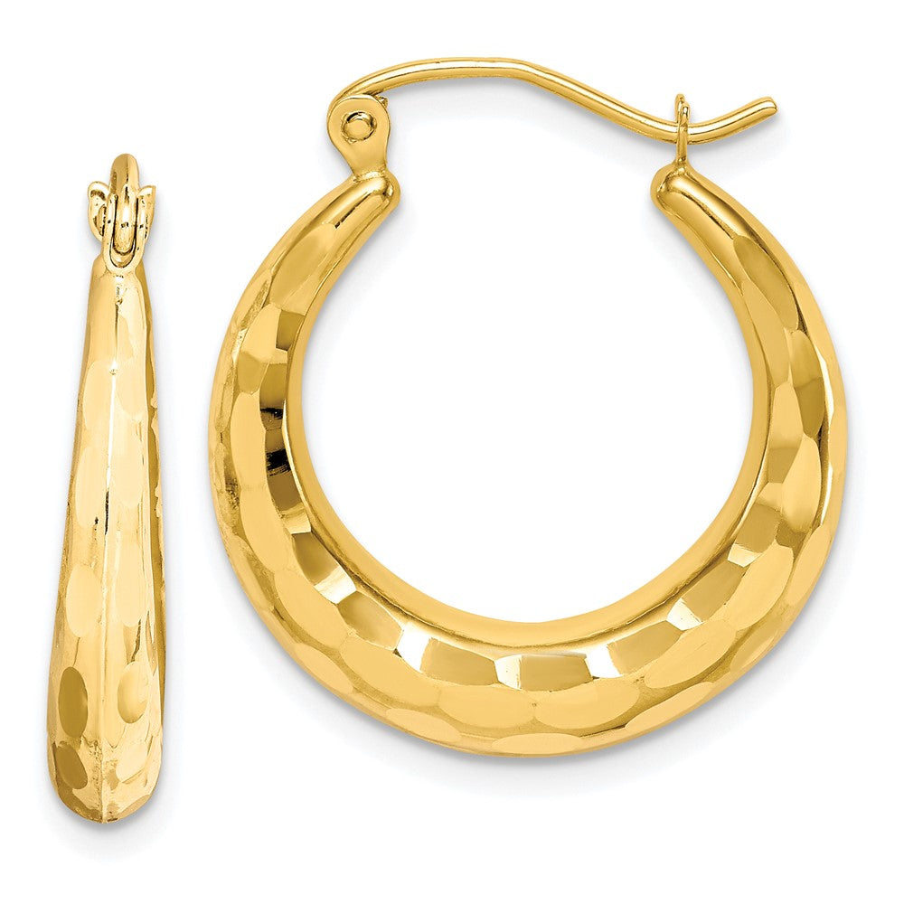 10K Yellow Gold Polished & Diamond Cut Hoop Earrings