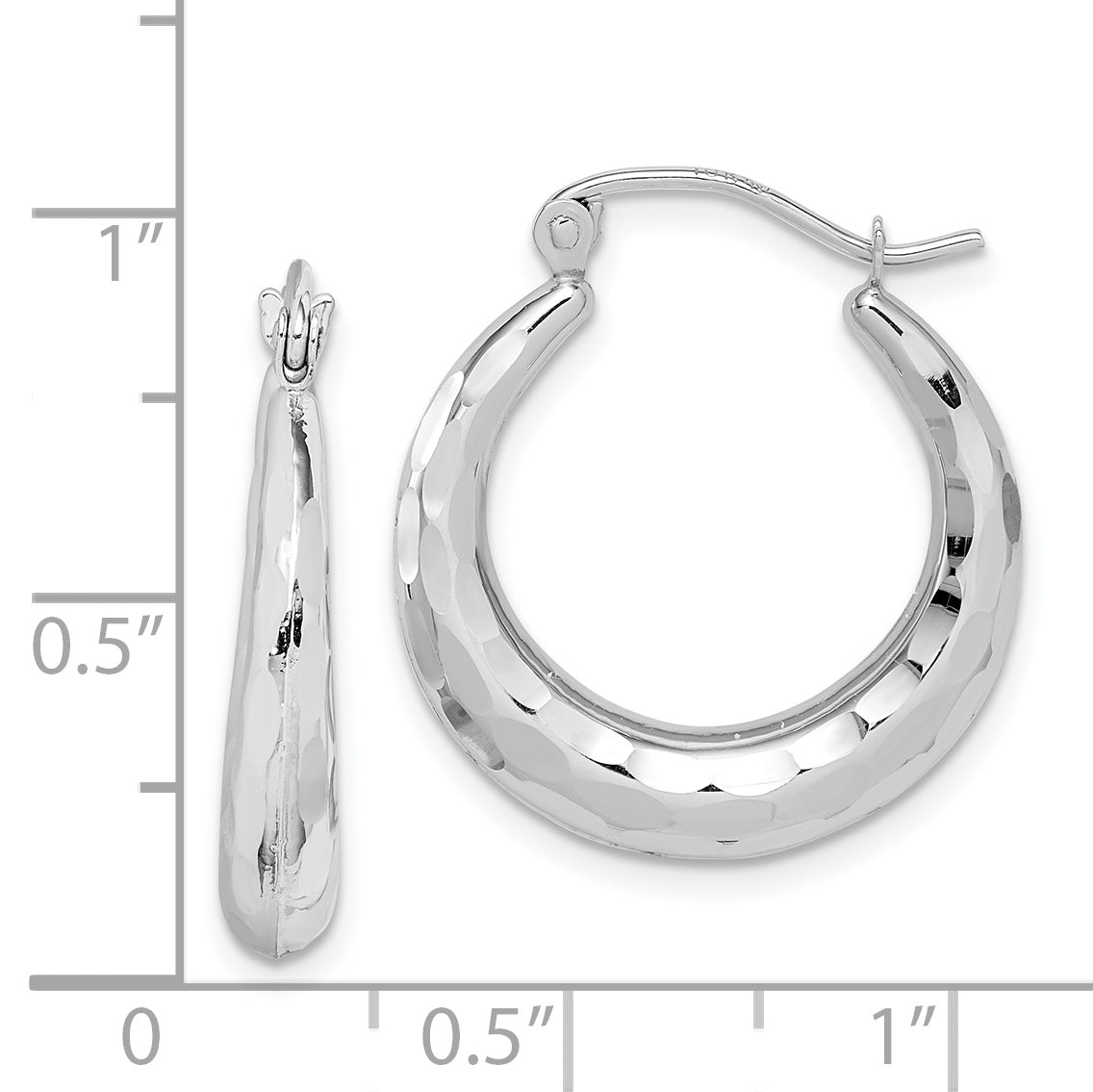10K White Gold Polished & D/C Hoop Earrings