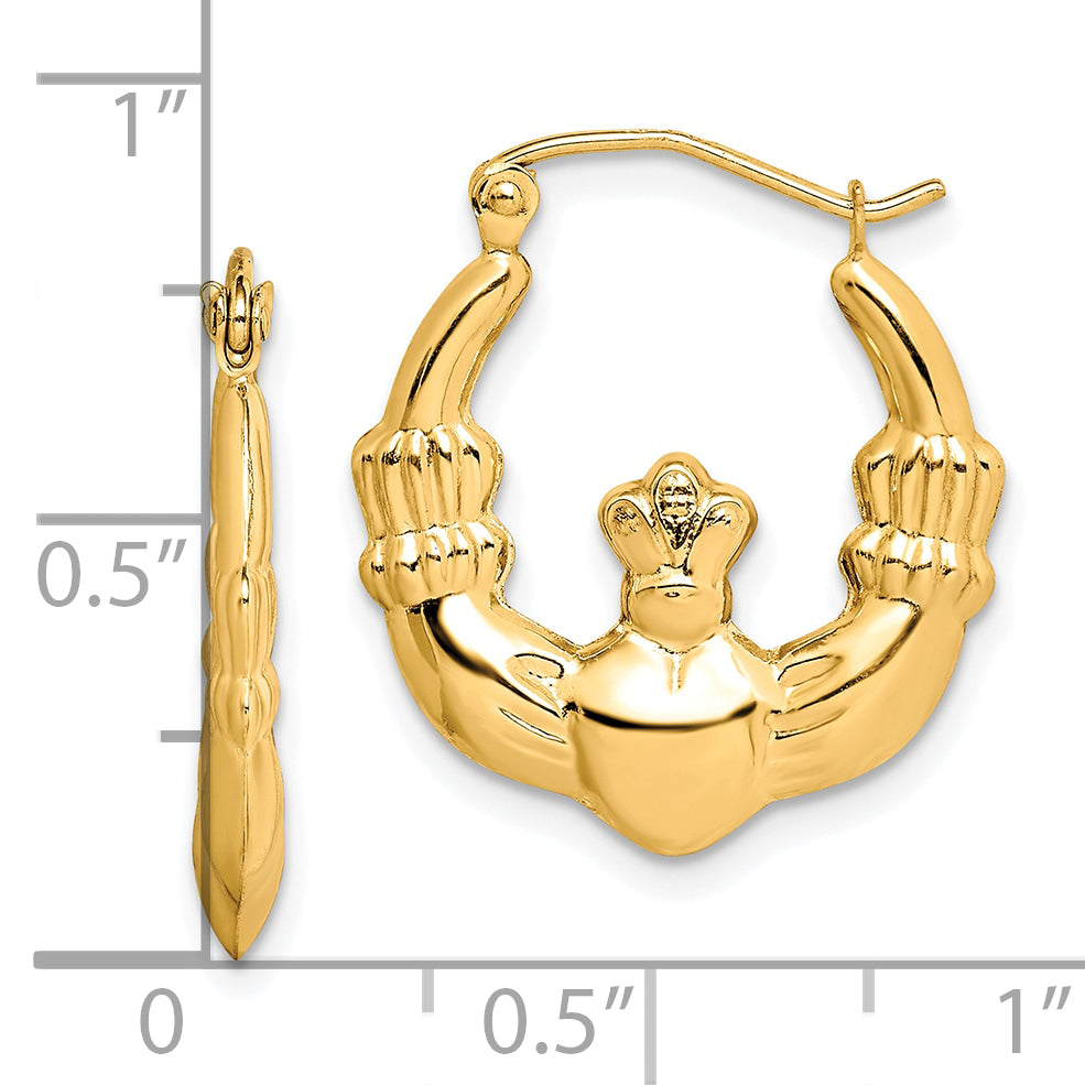 10K Yellow Gold Polished Claddagh Hoop Earrings