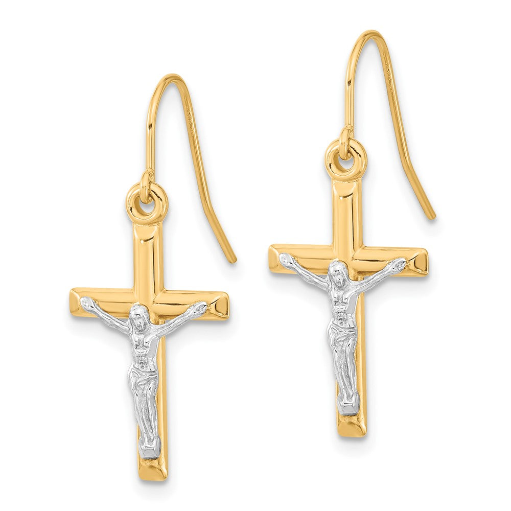 10K Two-Tone Polished Crucifix Earrings