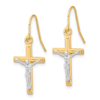 10K Two-Tone Polished Crucifix Earrings