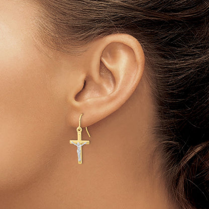 10K Two-Tone Polished Crucifix Earrings